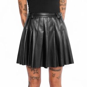 Mary Wyatt Pleated Leather Skirt